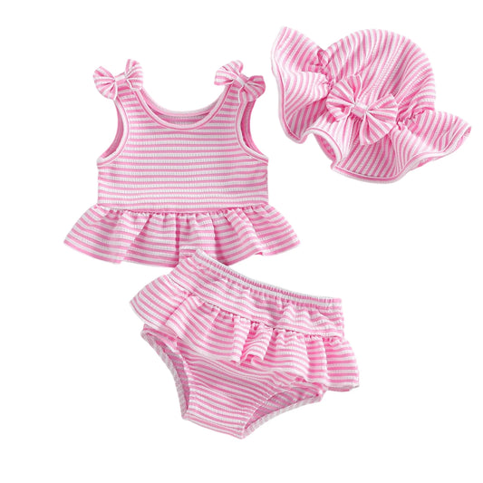 Girls 2-Piece Swim Set Pink with Matching Sun Hat (6 Months–3 Years) *Preorder