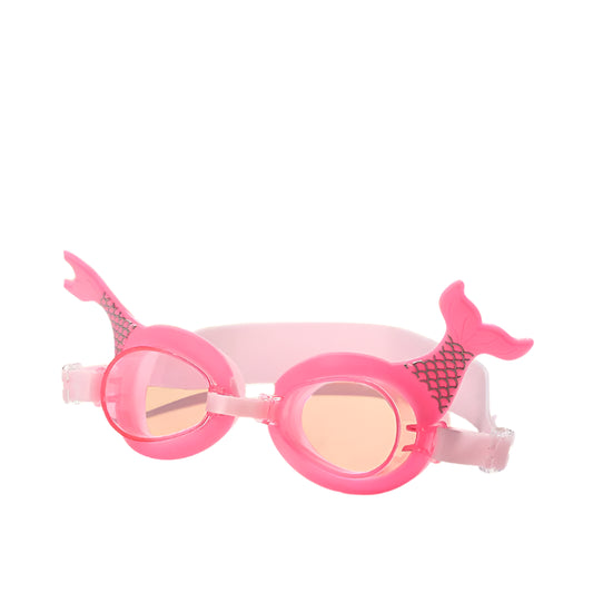 Pink mermaid swimming goggles with an iridescent scale design, anti-fog lenses, UV protection, and an adjustable strap for a secure fit. Perfect for kids' swimming adventures.