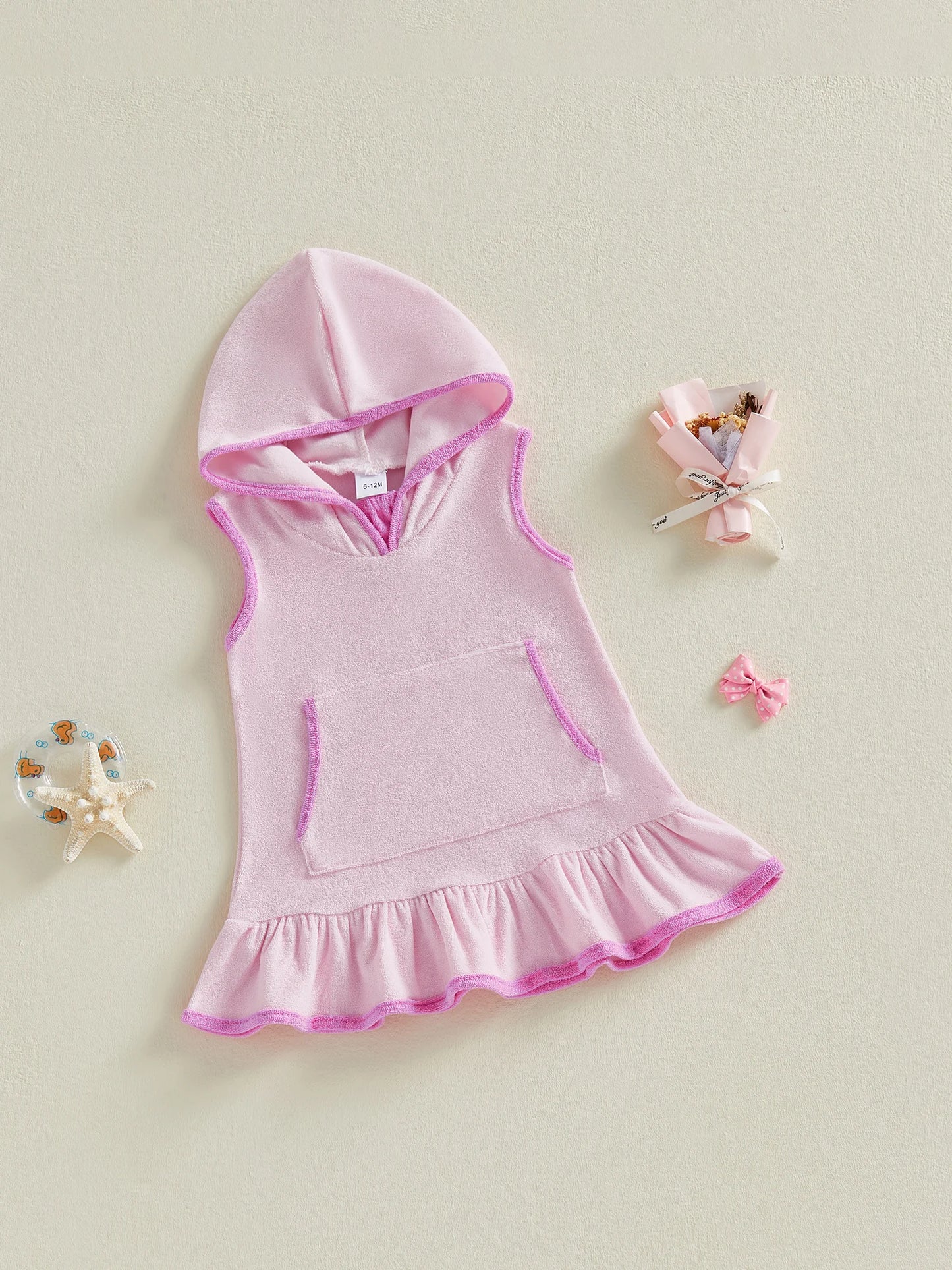 Little Girls Terry Towelling Cover-Up – Pink with Pink Trim (1–8 Years) *Preorder