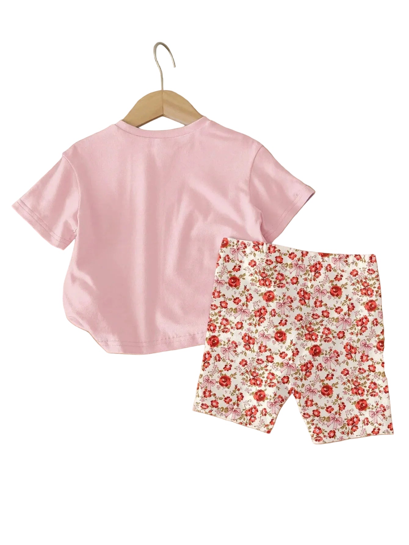 Pink T-shirt back and floral print shorts set