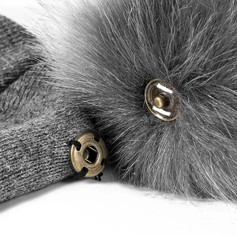 Double Pom Pom Fur Hat Grey