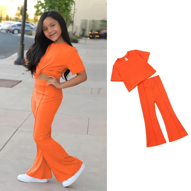 Girls Top and Bell Bottom Trouser Set - Orange