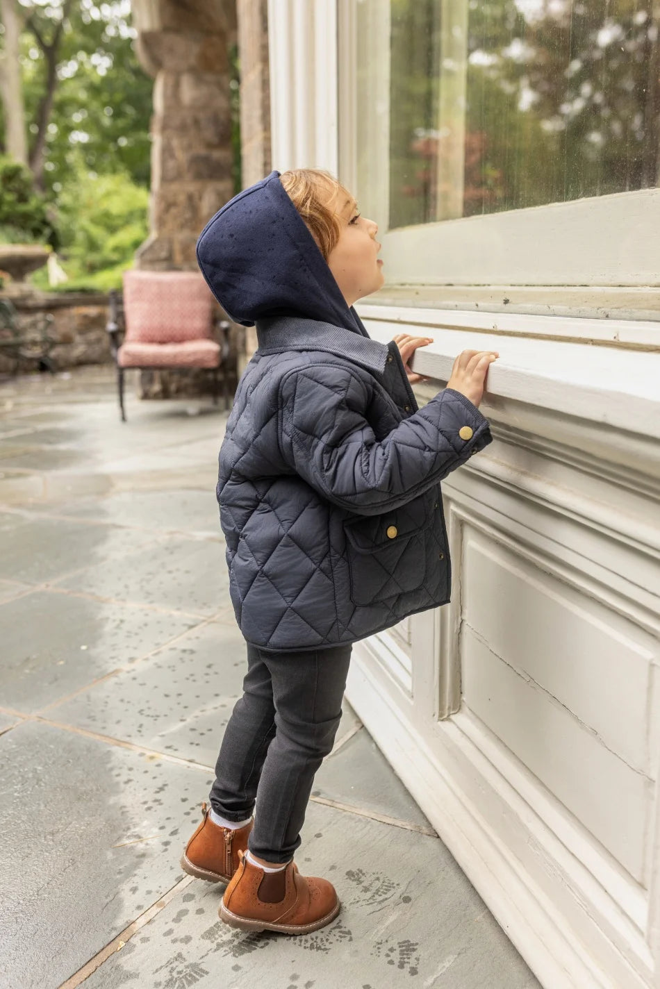 Boys Navy Diamond Quilted Hooded Jacket *Online Product