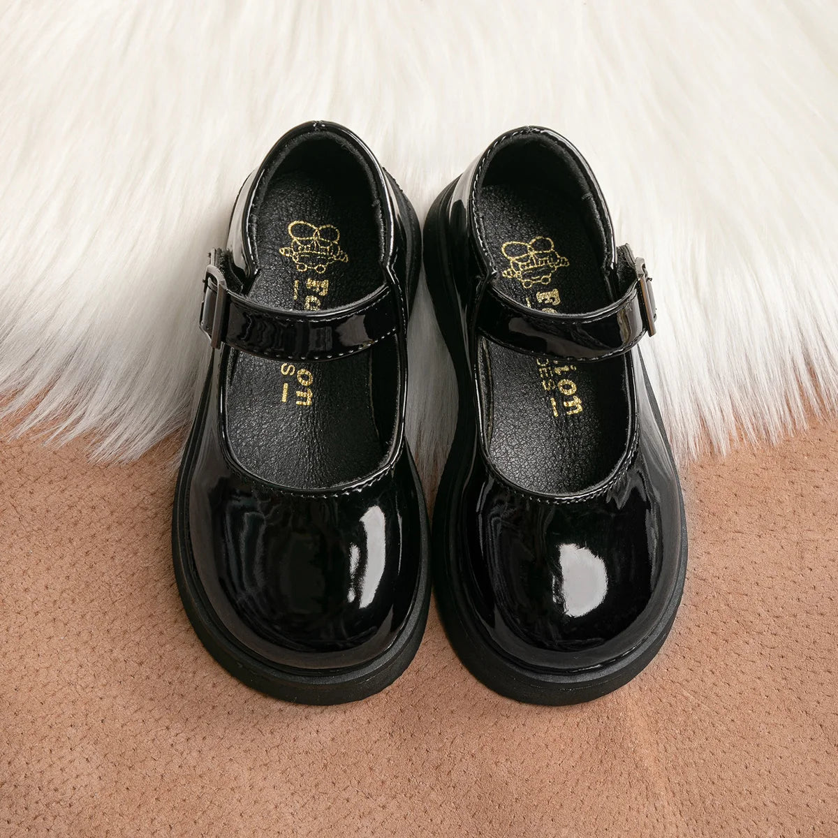 Girls Black Patent Leather Mary Jane Chunk School Shoes