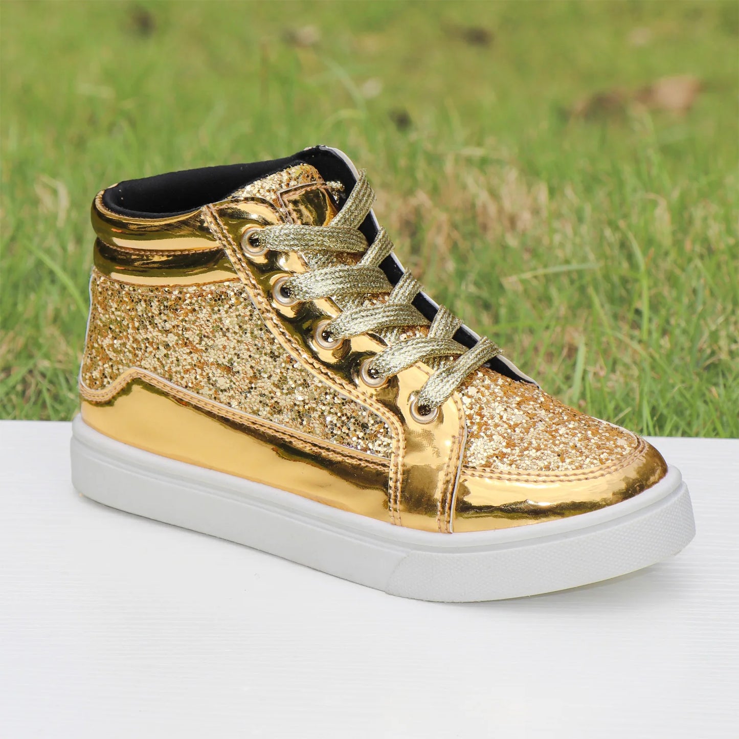 Girls Gold Glitter High Top Boots