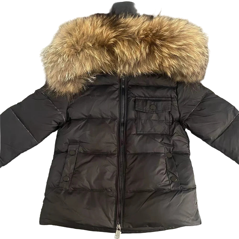 Winter Coat Black Matt finish Racoon fur Hood