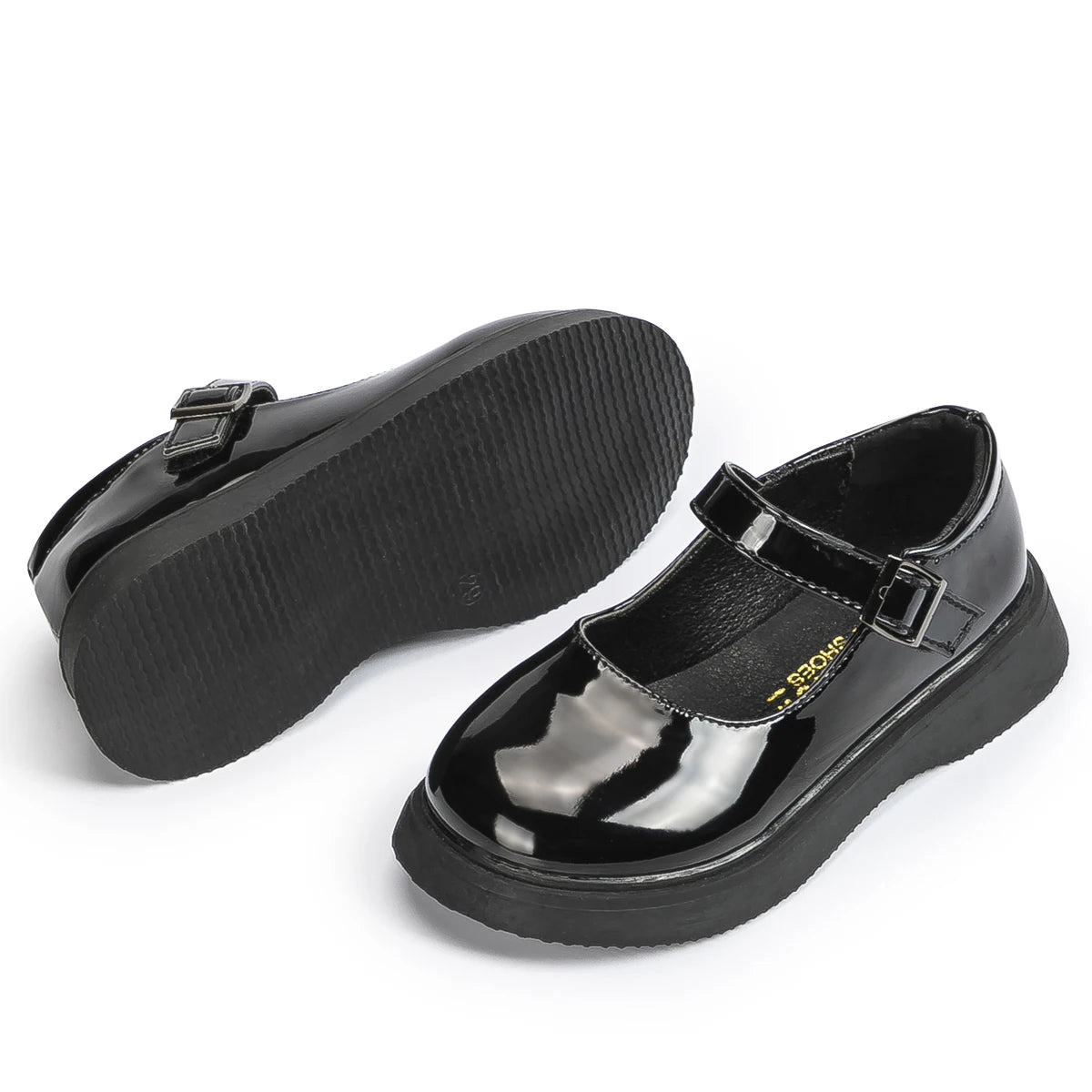 Girls Black Patent Leather Mary Jane Chunk School Shoes