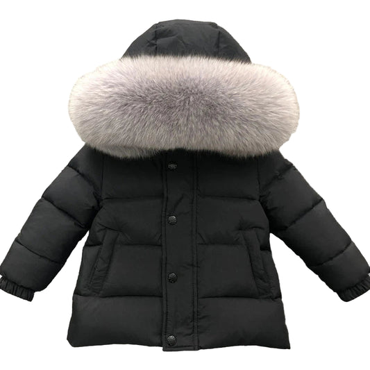 Winter Coat Black Mat finish Racoon fur Hood