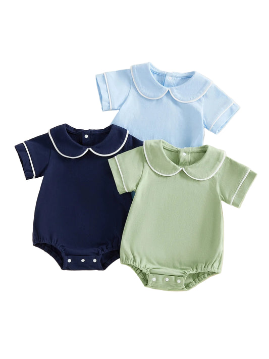 Baby Boys Sage Green Peter Pan Collar Romper