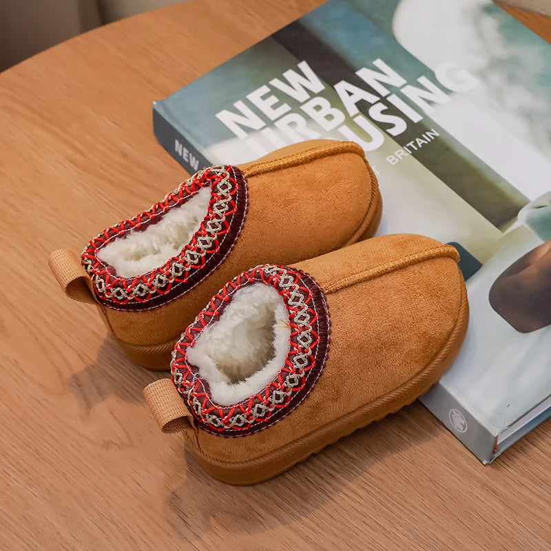 Girls Ankle Faux Fur Shoe - Camel