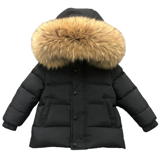 Winter Coat Black Matt finish Natural Racoon fur Hood