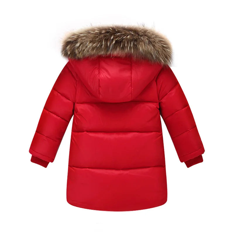 Winter Red Coat Faux Fur Hood