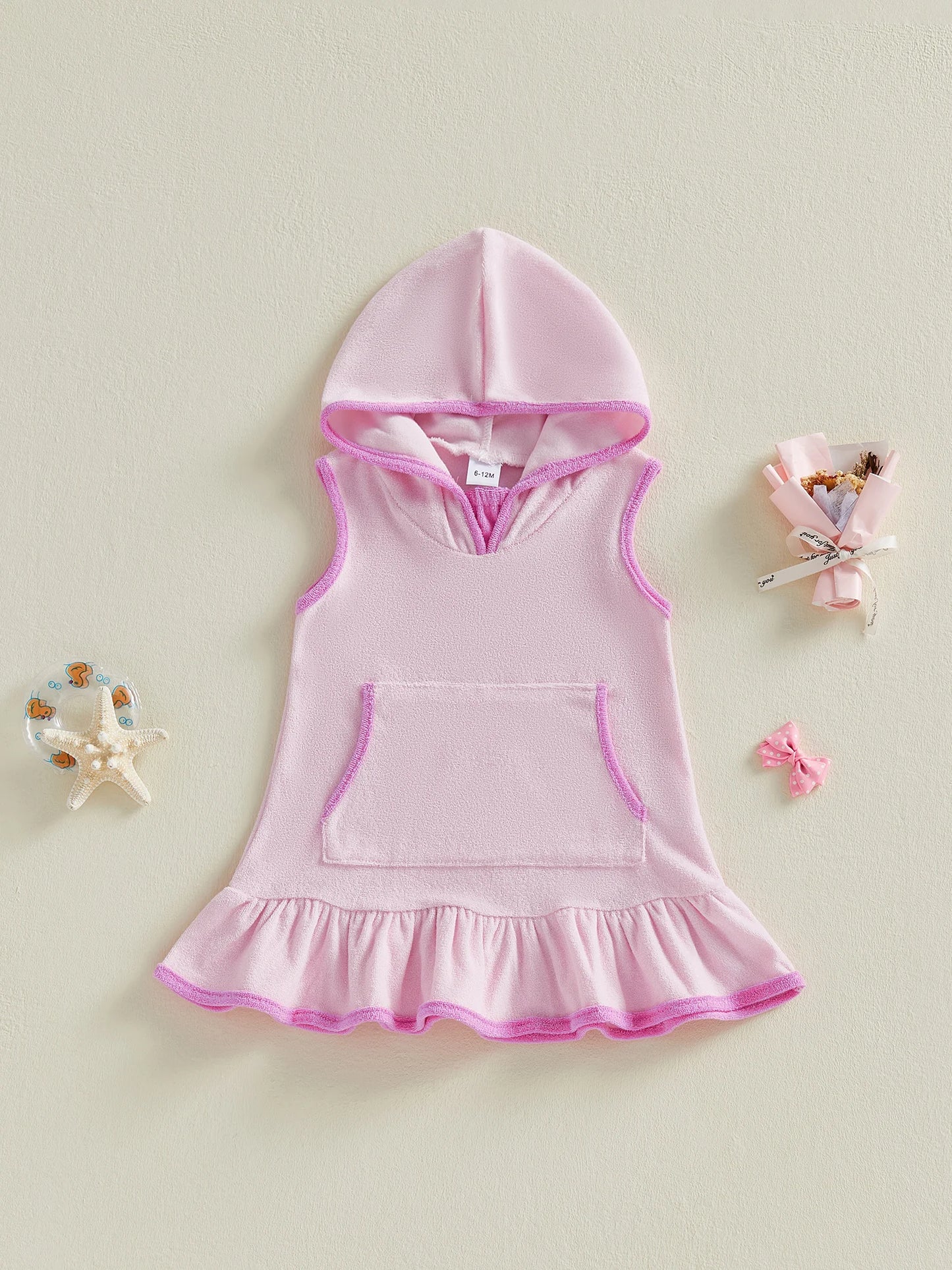 Little Girls Terry Towelling Cover-Up – Pink with Pink Trim (1–8 Years) *Preorder
