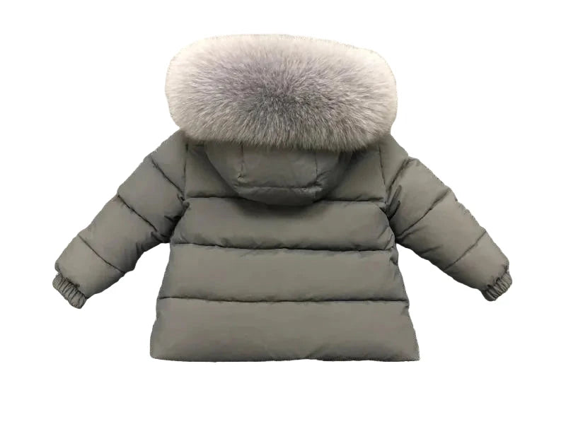Winter Coat Grey Matt finish Grey Racoon fur Hood