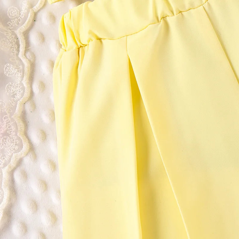 Girls Yellow 3D Flower Top & Matching Flare Skirt