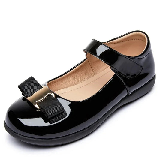 Girls Black Patent Leather Kitty School Shoe