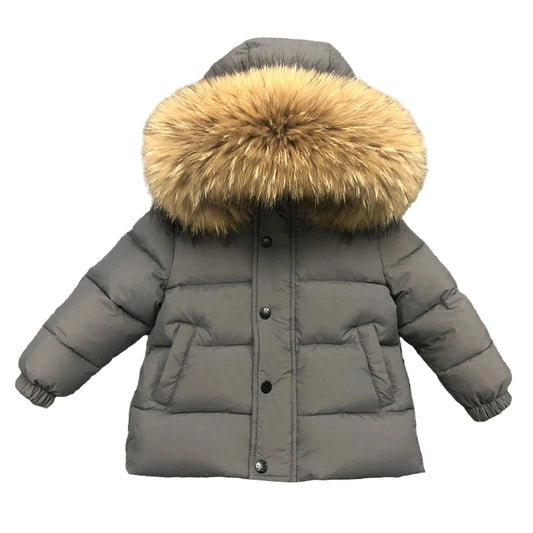 Winter Coat Grey Matt finish Natural Racoon fur Hood