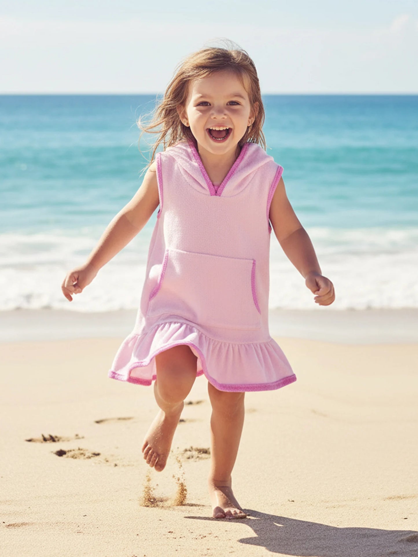 Little Girls Terry Towelling Cover-Up – Pink with Pink Trim (1–8 Years) *Preorder
