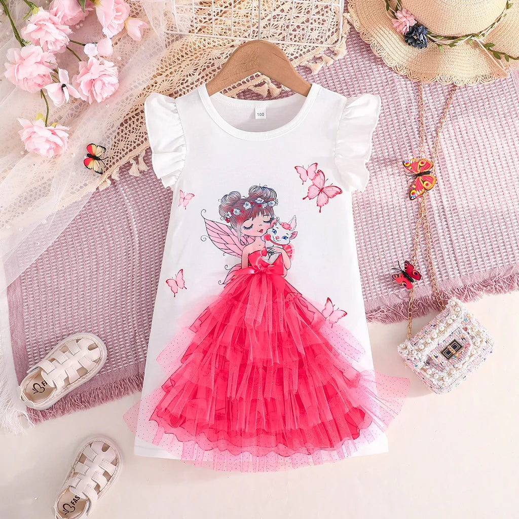 Girls White Tulle Pink Doll Dress