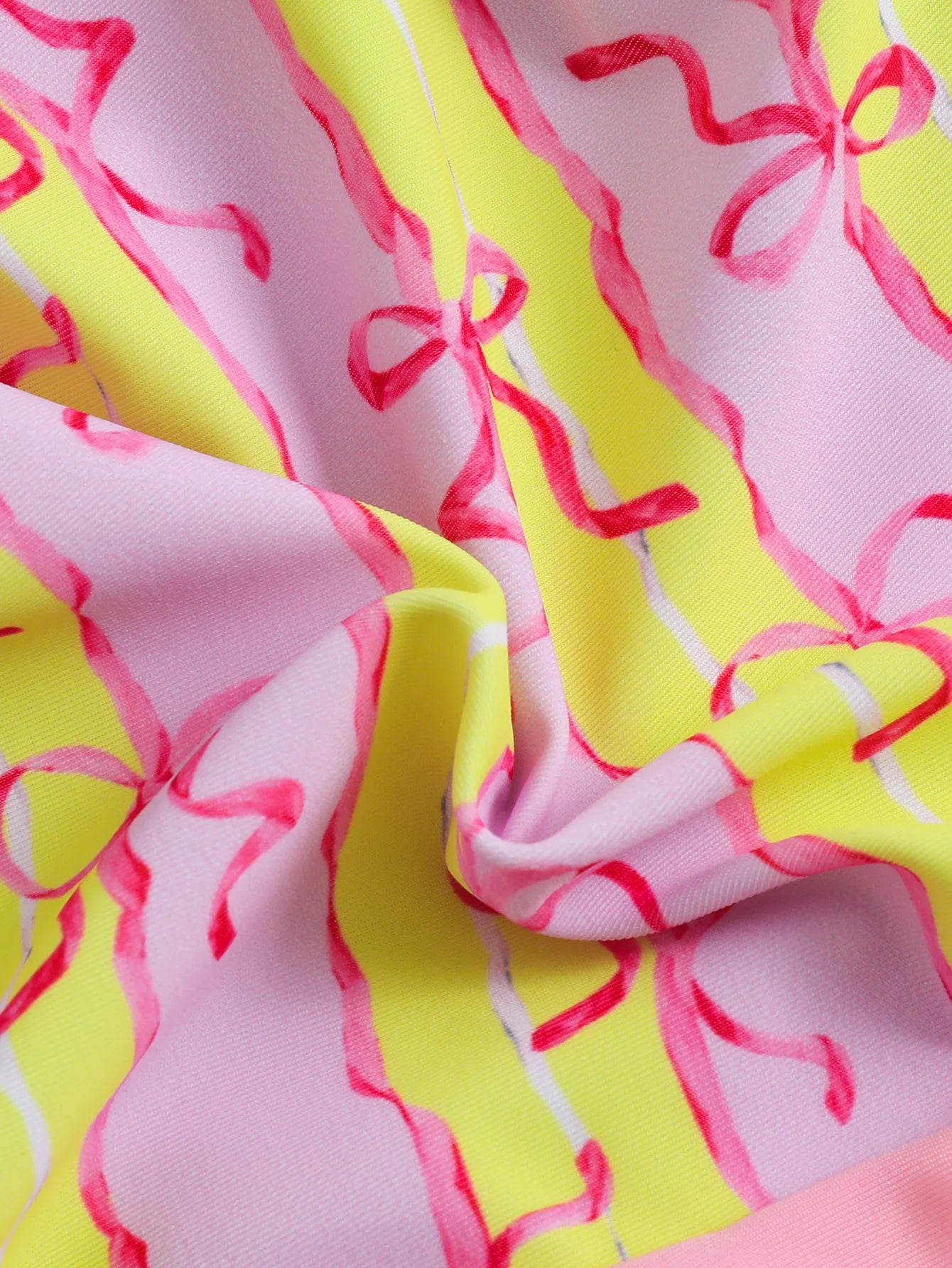 Girls Bow Print Swimsuit with Frill Skirt – Pink & Lime (4–8 Years) *Preorder