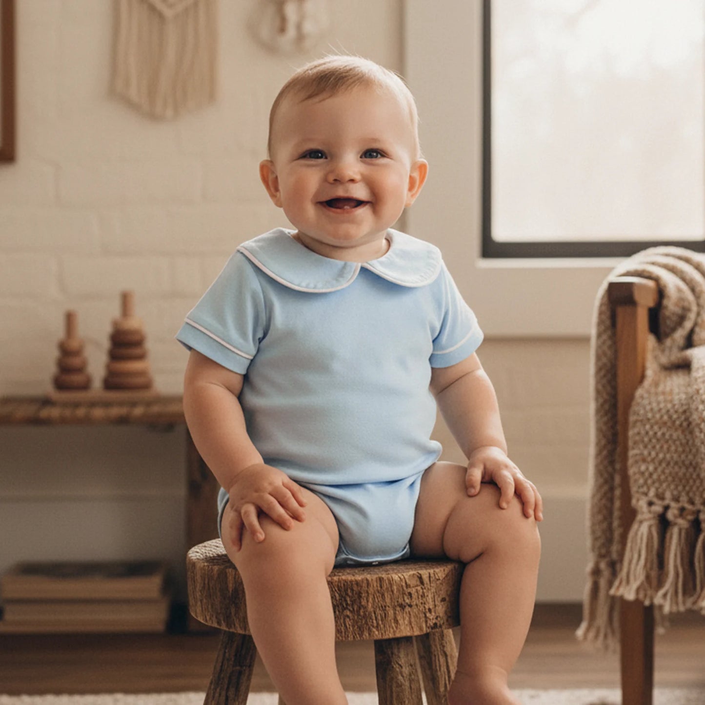 Baby Boys Baby Blue Peter Pan Collar Romper *Online Product