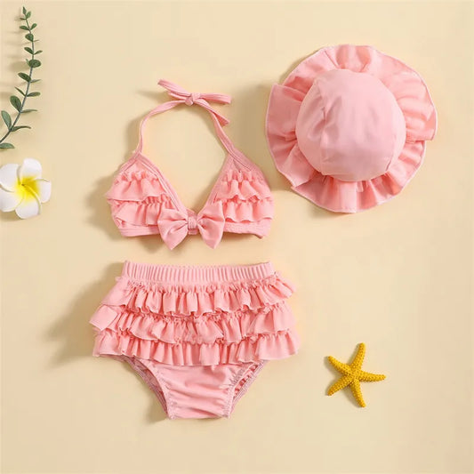 Girls Toddler three piece Baby Pink Swim set includes sun hat *