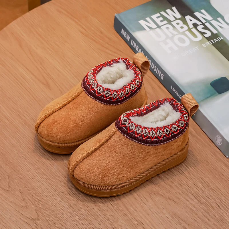 Girls Ankle Faux Fur Shoe - Camel