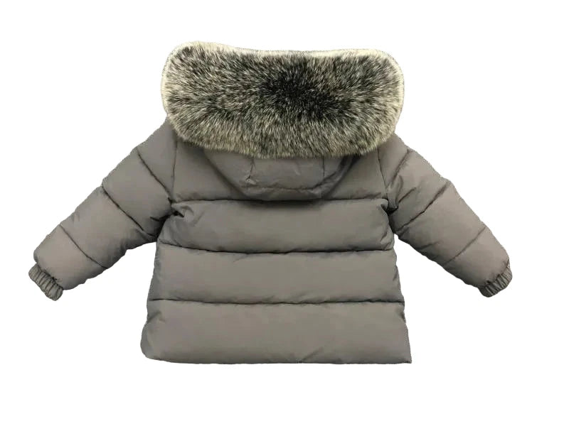 Winter Coat Grey Matt finish Racoon fur Hood