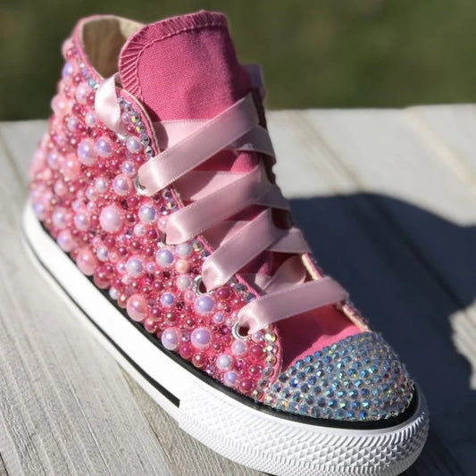 Dolly Bling Canvas Baseball Boots Fushia Pearls