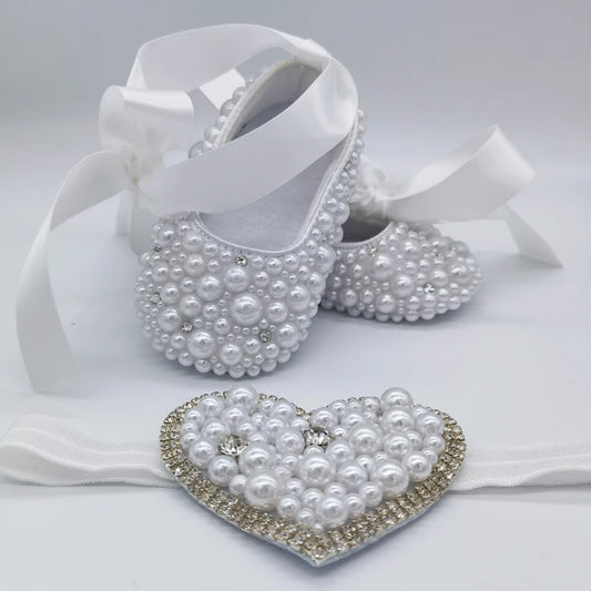 Dolly Bling Pram Shoes White Ballerina Pearls