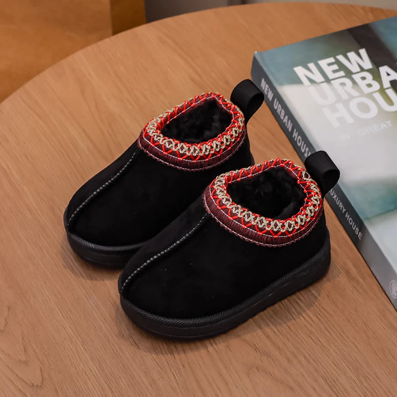 Girls Ankle Faux Fur Shoe - Black