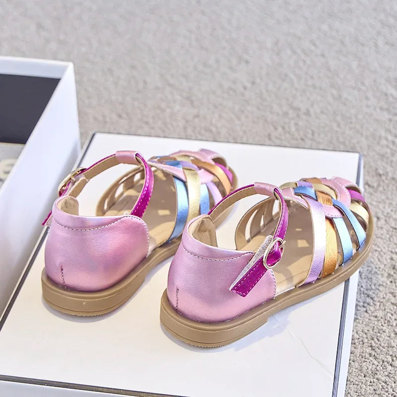 Girls Blush Pink Rainbow Sandals