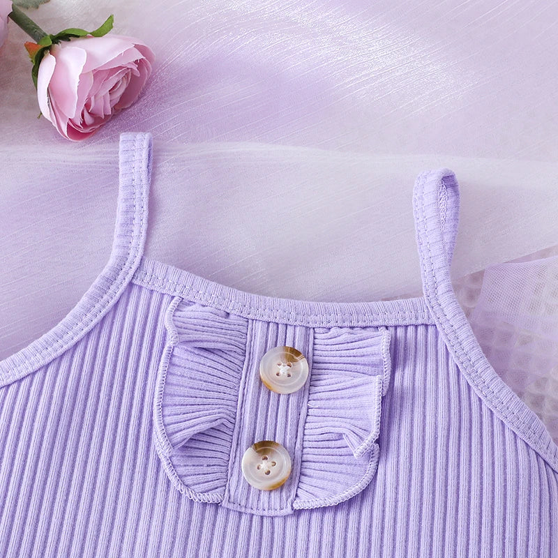 Girls Lilac Butterfly Shorts & Vest Set