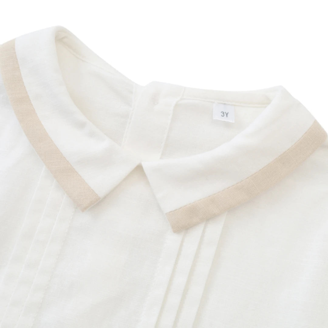 Baby Boys Classic Stone & White Peter Pan Collar Short Set *Online Product