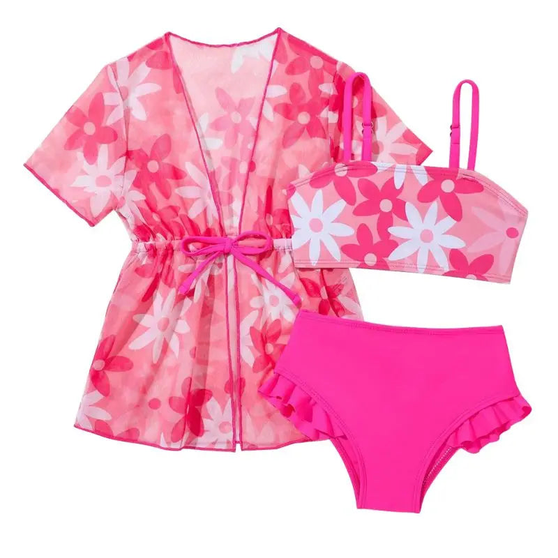 Girls Pink Floral Swim Set & Cover-Up | Toddler Swimwear 1–3 Years *Preorder