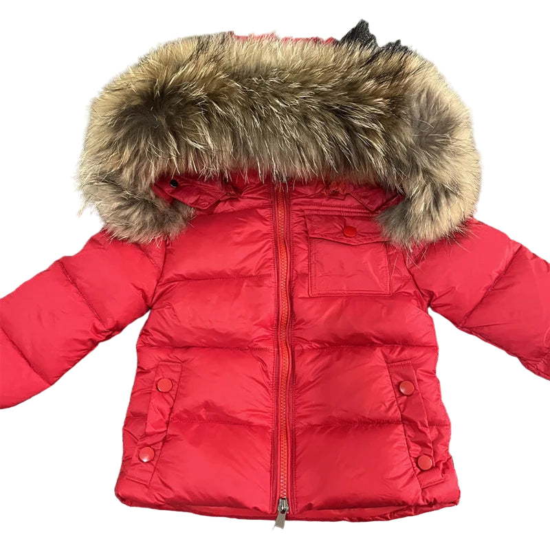 Winter Coat Red Racoon fur Hood