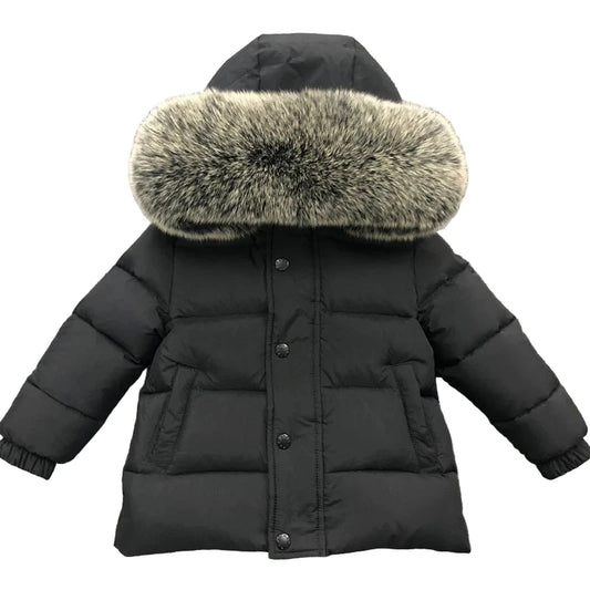Winter Coat Black Matt finish Grey Racoon fur Hood