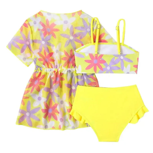 Girls Yellow Floral Swim Set & Cover-Up | Toddler Swimwear 1–3 Years *Preorder