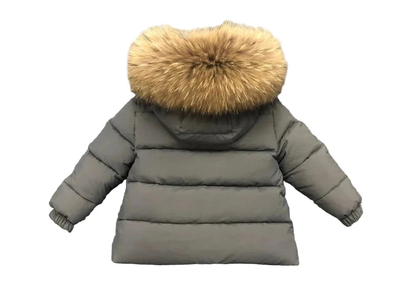 Winter Coat Grey Matt finish Natural Racoon fur Hood