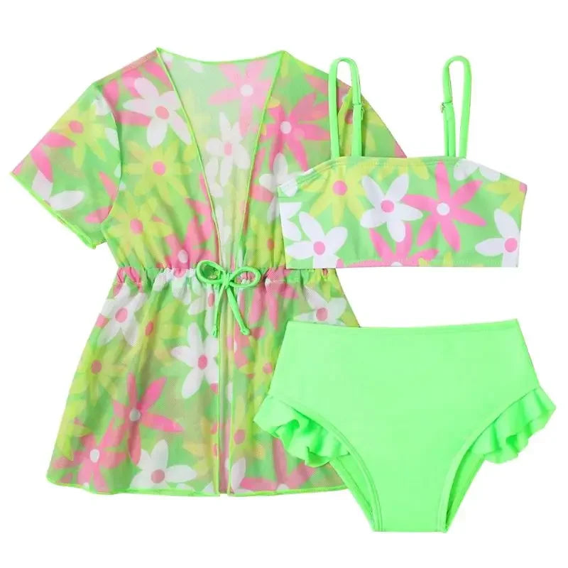 Girls Green Floral Swim Set & Cover-Up | Toddler Swimwear 1–3 Years *Preorder