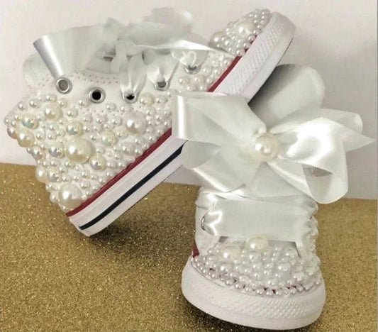 Dolly Bling Canvas Baseball Boots White Pearl