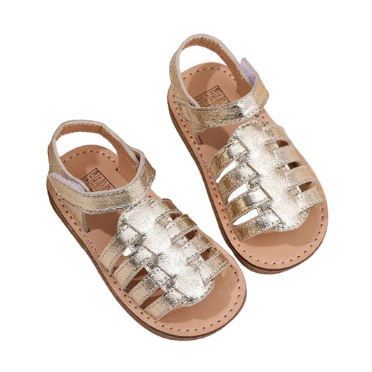Girls gold Velcro sandals with metallic straps and open-toe design