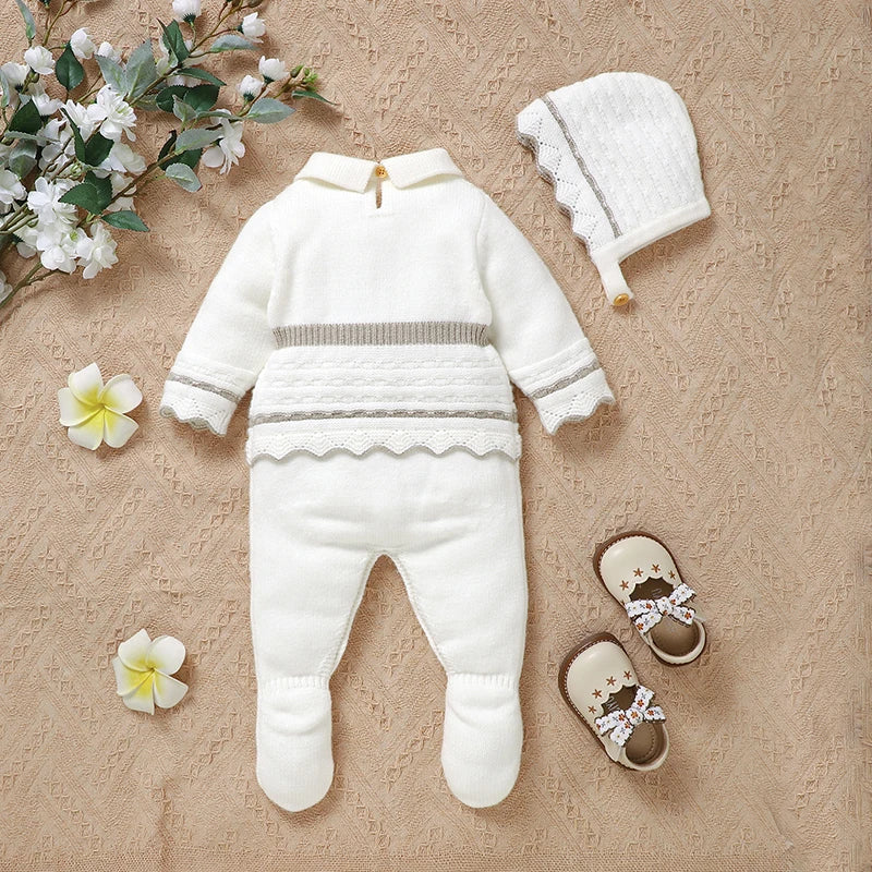 Baby Girl Ivory Romper and matching Bonet