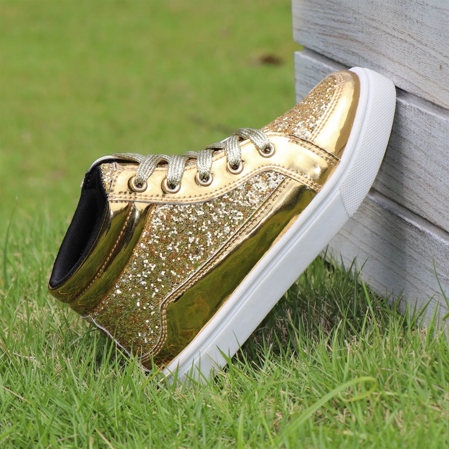 Girls Gold Glitter High Top Boots