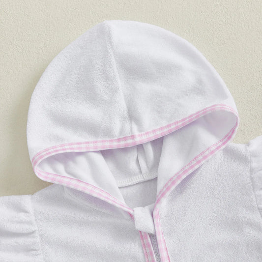 Girls’ Summer Beach Pink Clothes Set – Short Sleeve Hood Top & Ruffled Plaid Shorts (1–5 Years) *Preorder