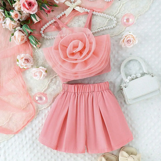 Girls Blush 3D Flower Top & Matching Flare Skirt