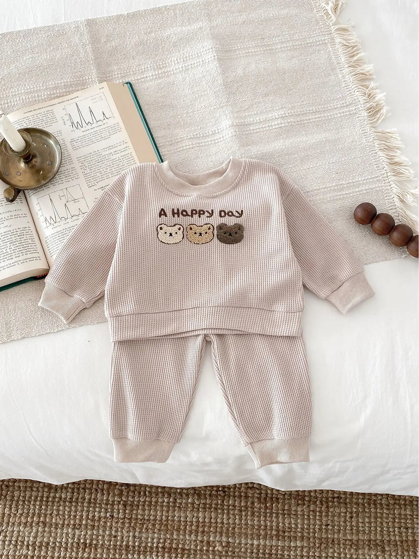 Toddler Waffle Bear beige two piece Tracksuit *