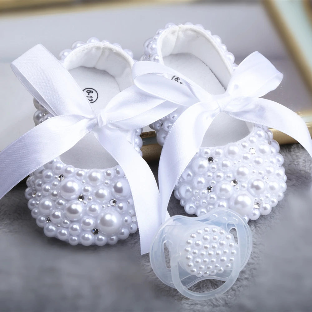 Dolly Bling Pram Shoes White Pearls