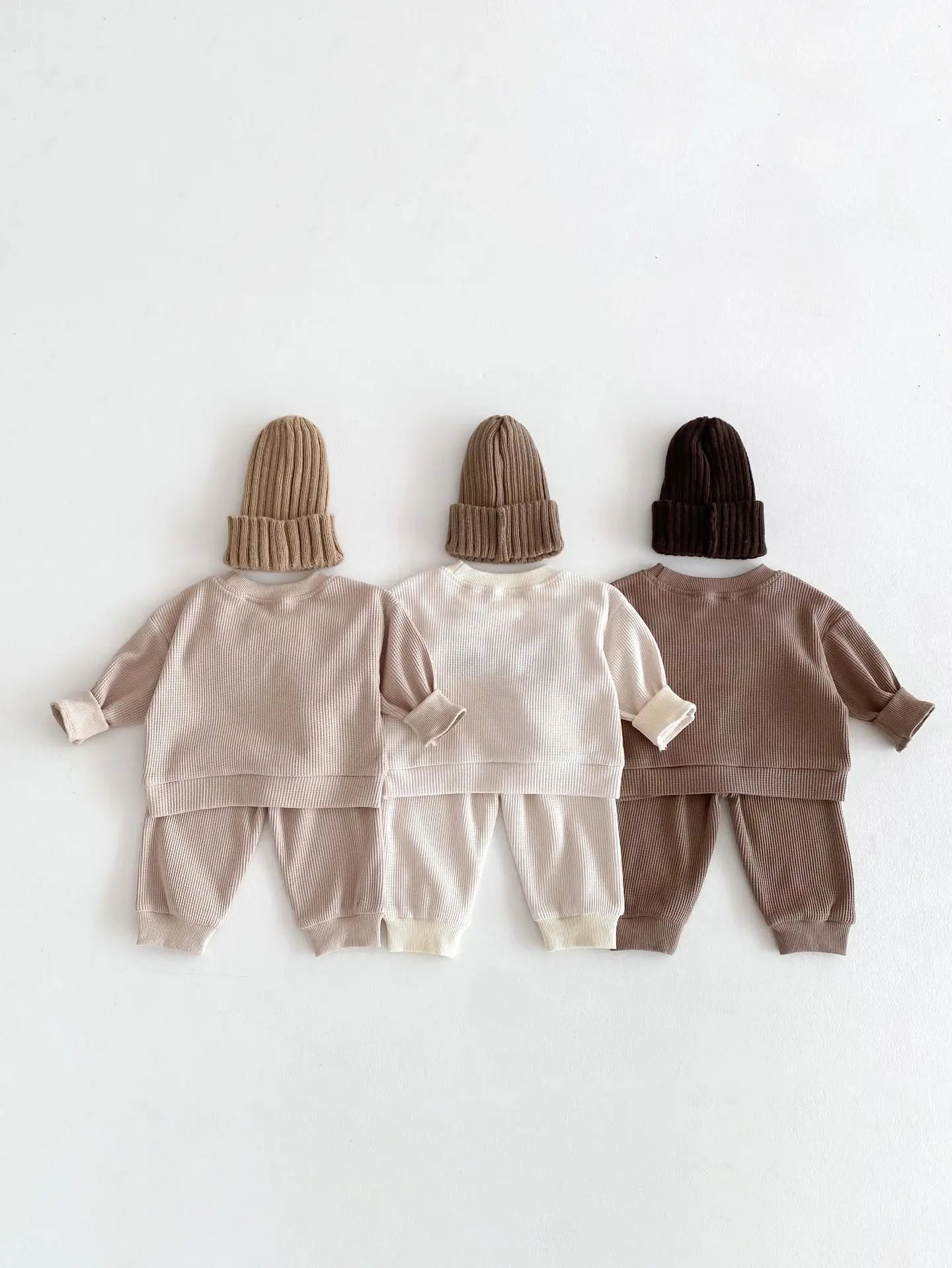 Toddler Waffle Bear beige two piece Tracksuit