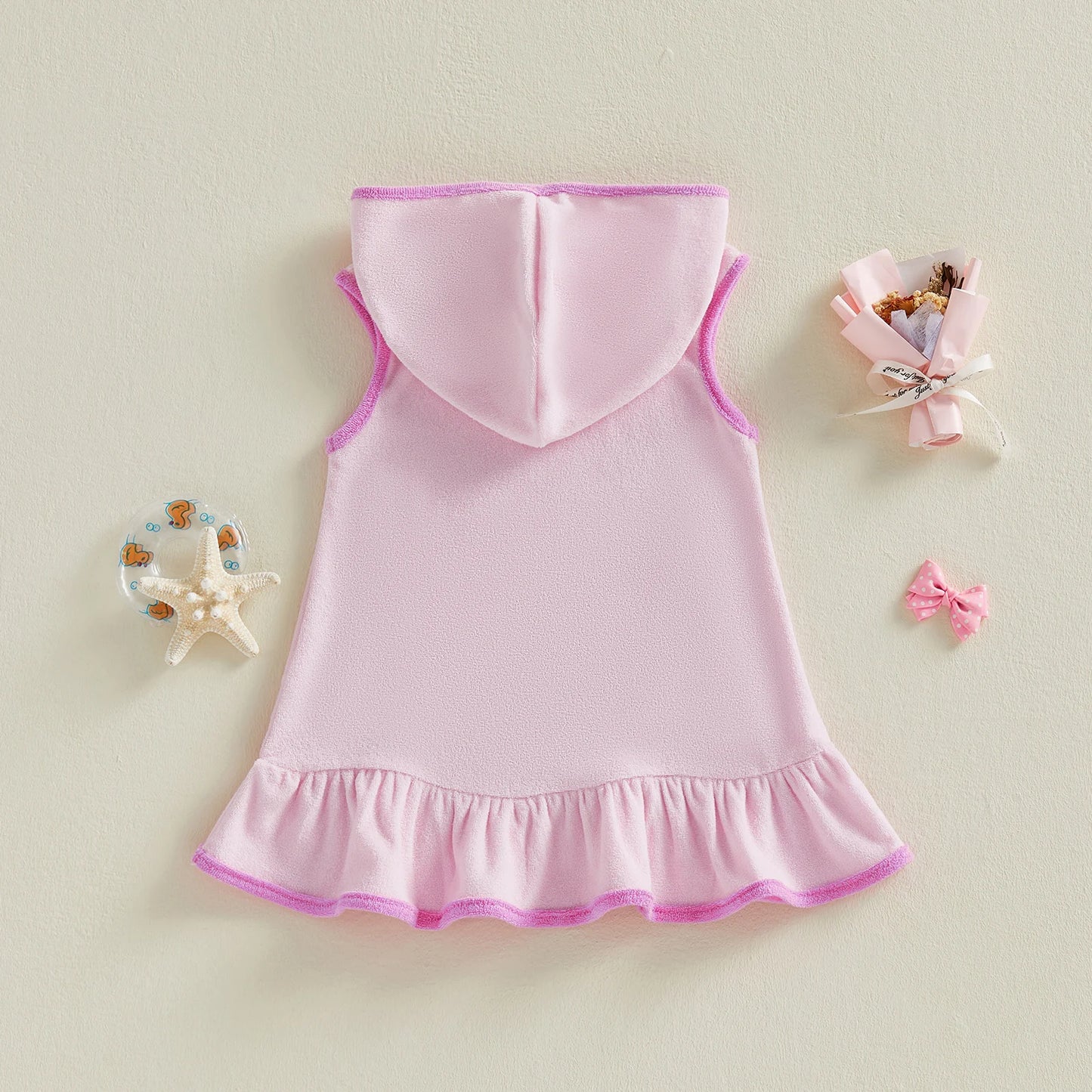 Little Girls Terry Towelling Cover-Up – Pink with Pink Trim (1–8 Years) *Preorder